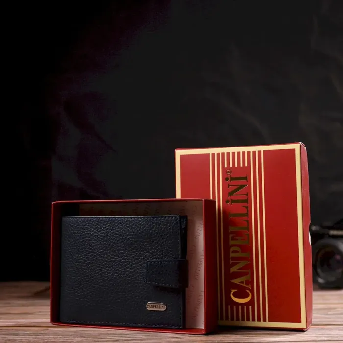 Популярний горизонтальний гаманець для чоловіків із натуральної шкіри флотар CANPELLINI 21884 Синє