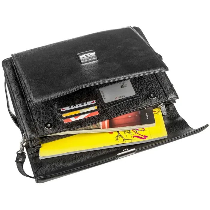 Чоловічий портфель KARYA 17221 шкіряний Чорний флотар