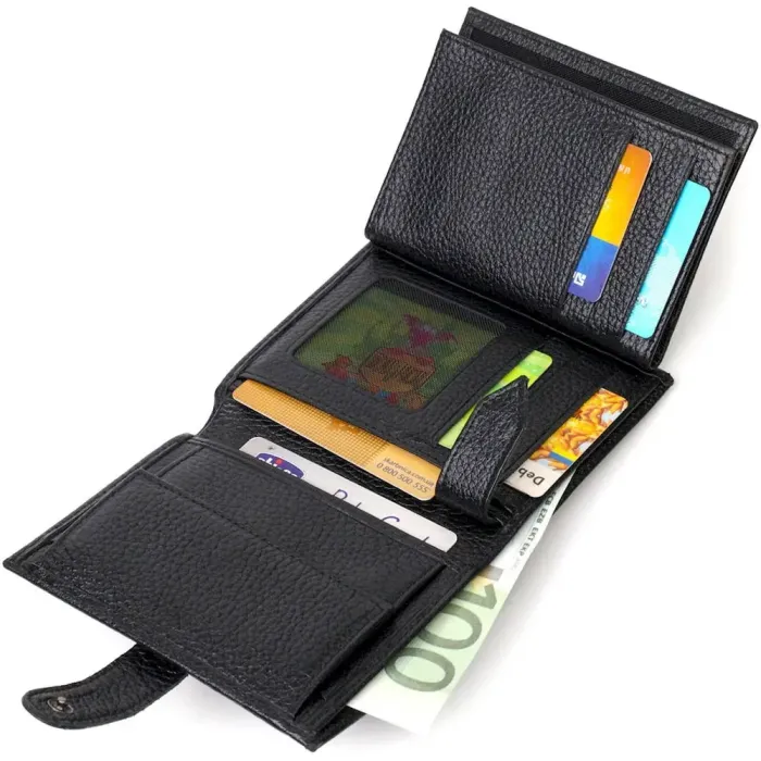 Портмоне для чоловіків з натуральної зернистої шкіри BOND 22055 Чорний