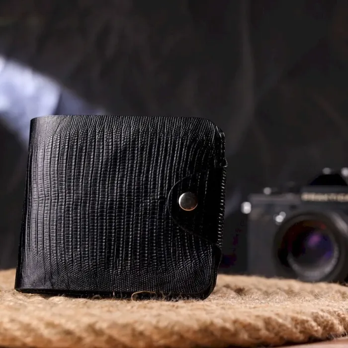 Портмоне для чоловіків у два складення з натуральної фактурної шкіри CANPELLINI 21575 Чорне