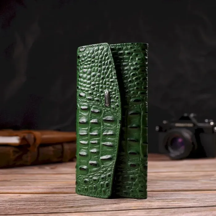 Портмоне для жінок з натуральної шкіри з тисненням під крокодила CANPELLINI 21701 Зелене