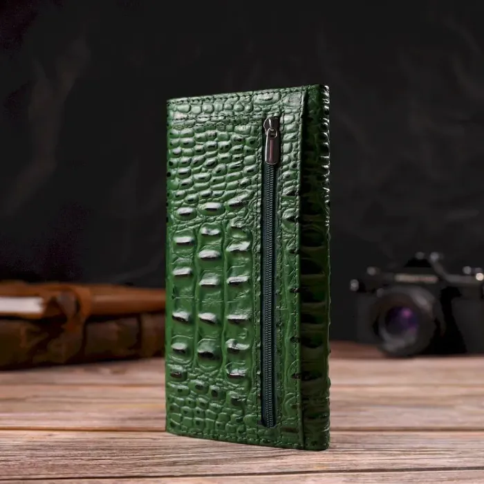 Портмоне для жінок з натуральної шкіри з тисненням під крокодила CANPELLINI 21701 Зелене