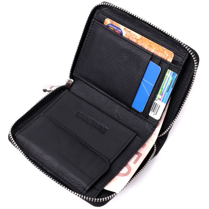 Портмоне для жінок на блискавці в класичному кольорі з натуральної шкіри ST Leather 19488 Чорний