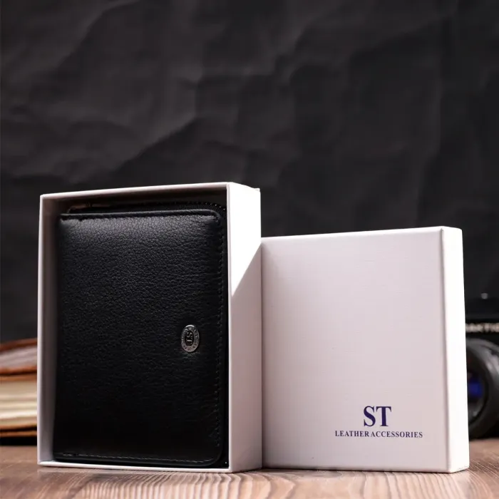 Портмоне для жінок на блискавці в класичному кольорі з натуральної шкіри ST Leather 19488 Чорний