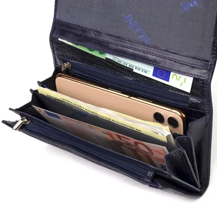 Портмоне для жінок з монетницею з натуральної шкіри CANPELLINI 21533 Синє