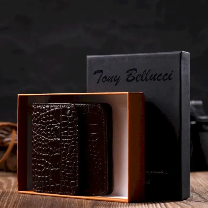 Портмоне из натуральной кожи с тиснением под крокодила Tony Bellucci 22022 Коричневый