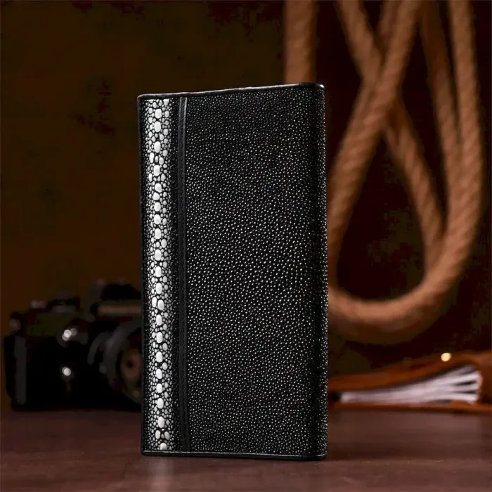 Портмоне STINGRAY LEATHER 18098 із натуральної шкіри морського ската Чорне