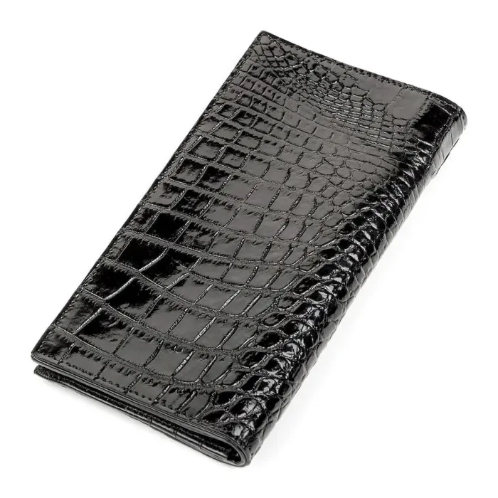 Портмоне вертикальне CROCODILE LEATHER 18267 із натуральної шкіри крокодила Чорне
