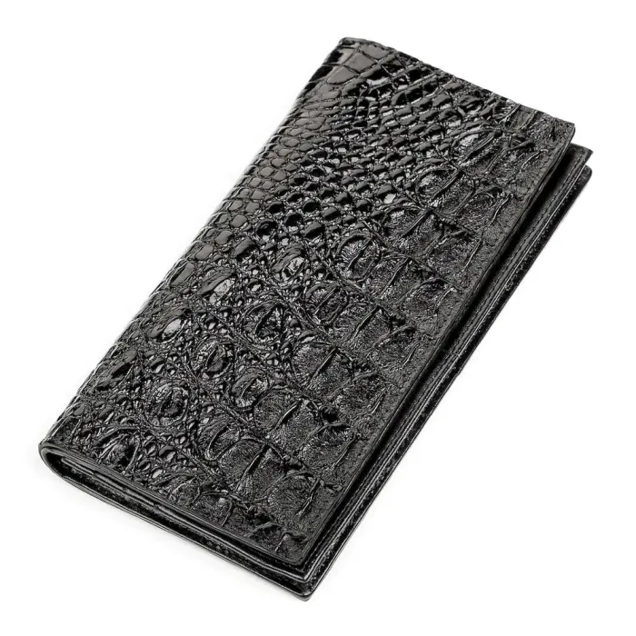 Портмоне вертикальне CROCODILE LEATHER 18267 із натуральної шкіри крокодила Чорне