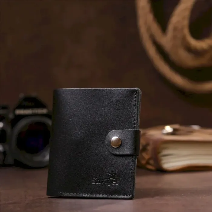 Портмоне вертикальное мужское кожаное с монетницей SHVIGEL 16221 Черное