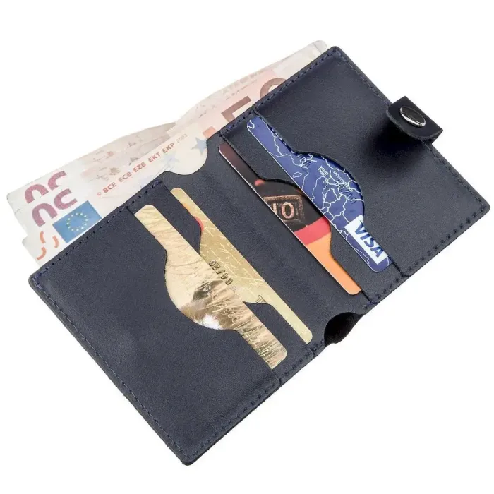 Недорогое портмоне вертикальное мужское кожаное SHVIGEL 16220 Синее