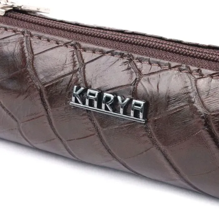 Практичная ключница из натуральной кожи с тиснением под крокодила KARYA 21218 Коричневый