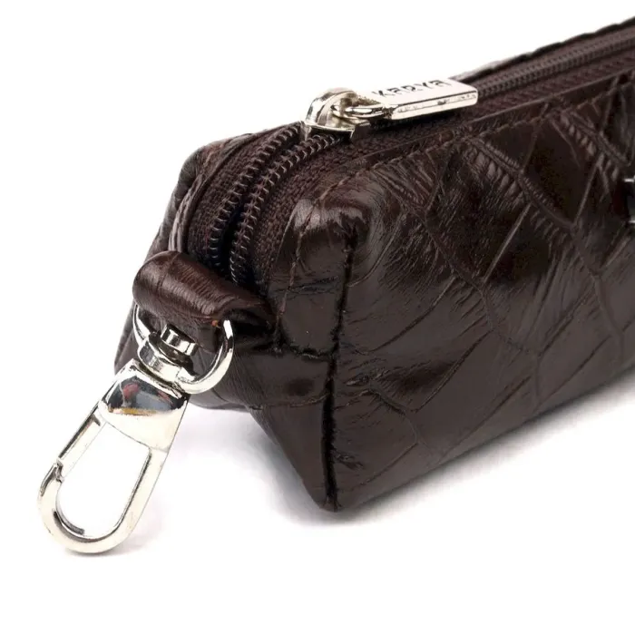 Практичная ключница из натуральной кожи с тиснением под крокодила KARYA 21218 Коричневый