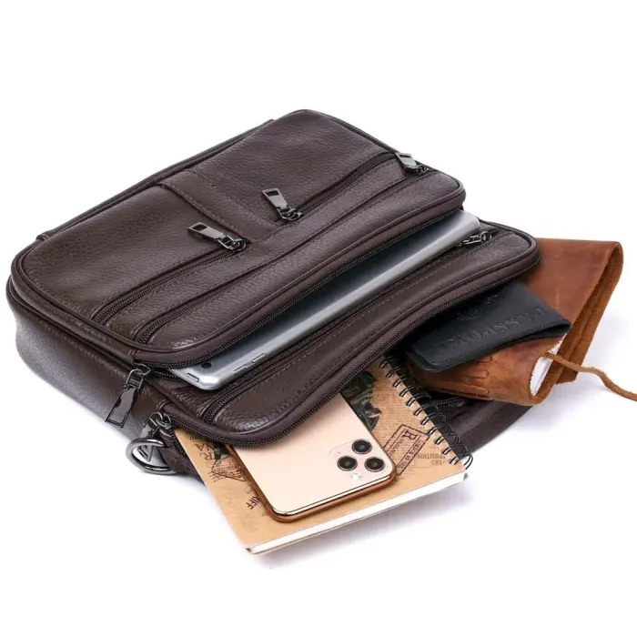 Практична шкіряна чоловіча сумка Vintage 20670 Коричневий