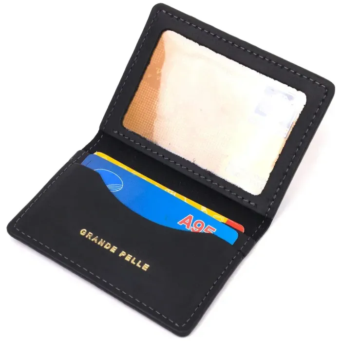 Практичная кожаная обложка на документы Сердце GRANDE PELLE 16702 Черная