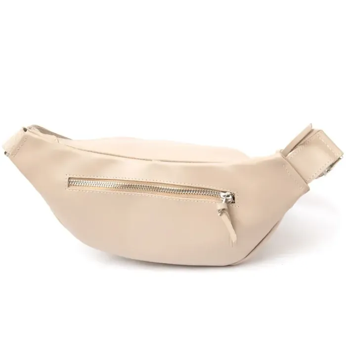 Практична шкіряна сумка на пояс GRANDE PELLE 11357 Бежевий