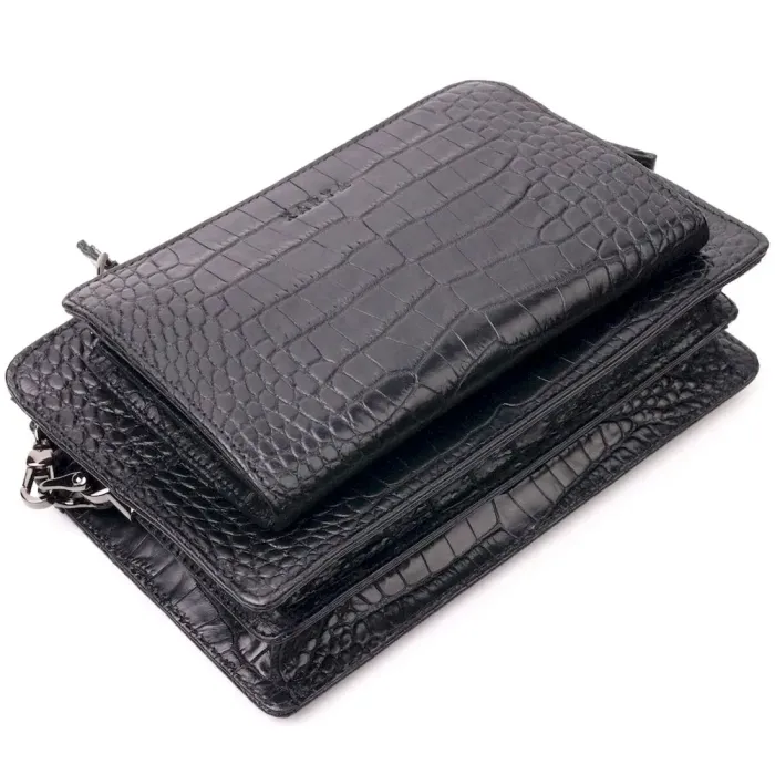 Практична чоловіча барсетка з натуральної шкіри з тисненням під крокодила KARYA 21310 Чорний