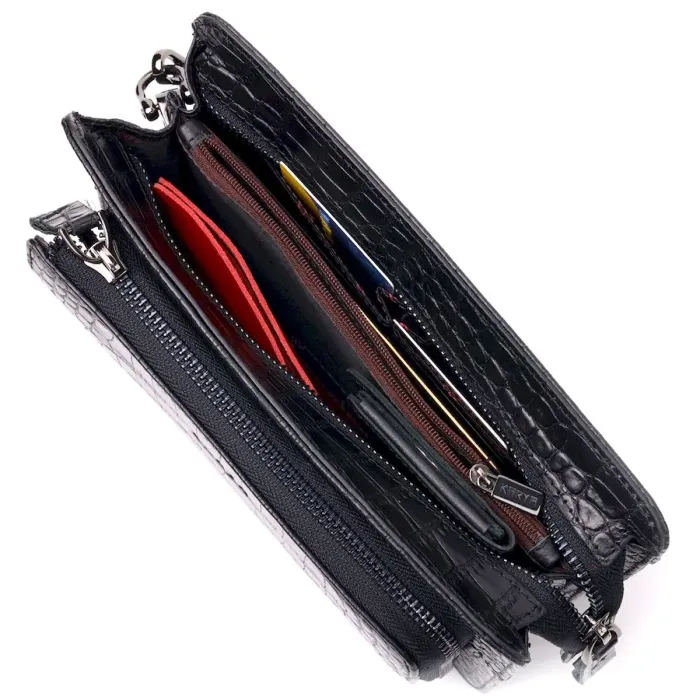 Практична чоловіча барсетка з натуральної шкіри з тисненням під крокодила KARYA 21310 Чорний