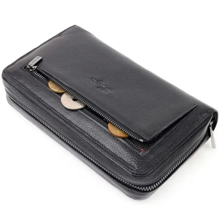 Практичная мужская барсетка KARYA 20856 кожаная Черный