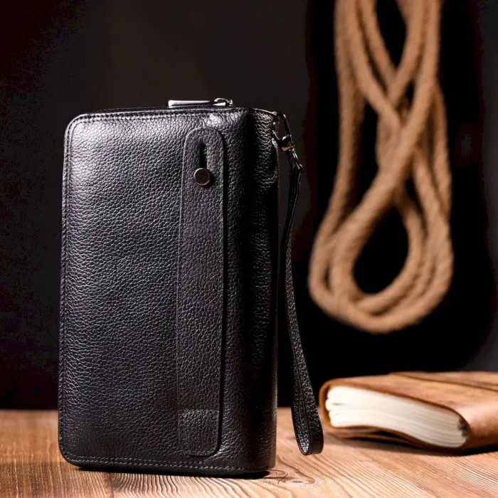 Практичная мужская барсетка KARYA 20856 кожаная Черный