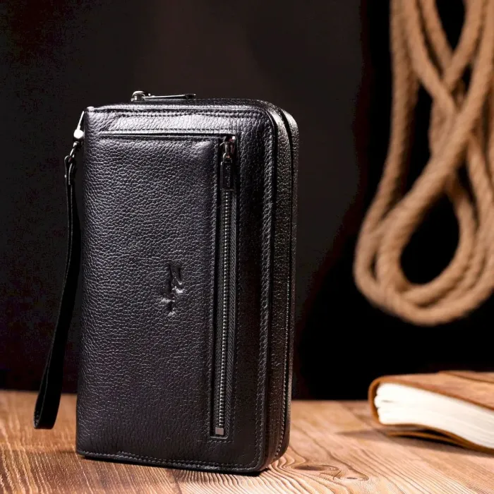 Практичная мужская барсетка KARYA 20856 кожаная Черный