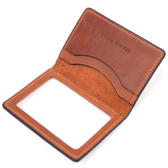 Практичная обложка на автодокументы в винтажной коже Украина GRANDE PELLE 16706 Светло-коричневая