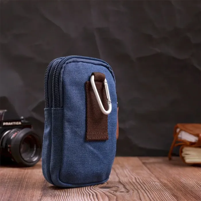 Практична сумка-чохол на пояс із металевим карабіном із текстилю Vintage 22226 Синій