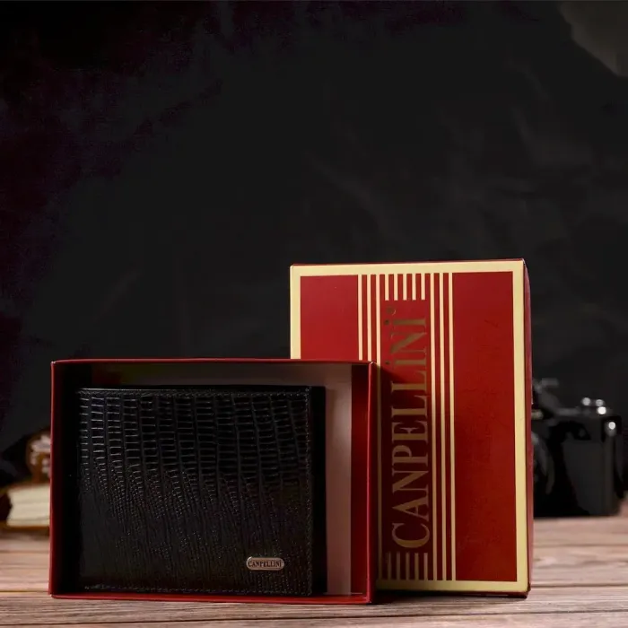 Практичное мужское портмоне из натуральной фактурной кожи CANPELLINI 21868 Черный