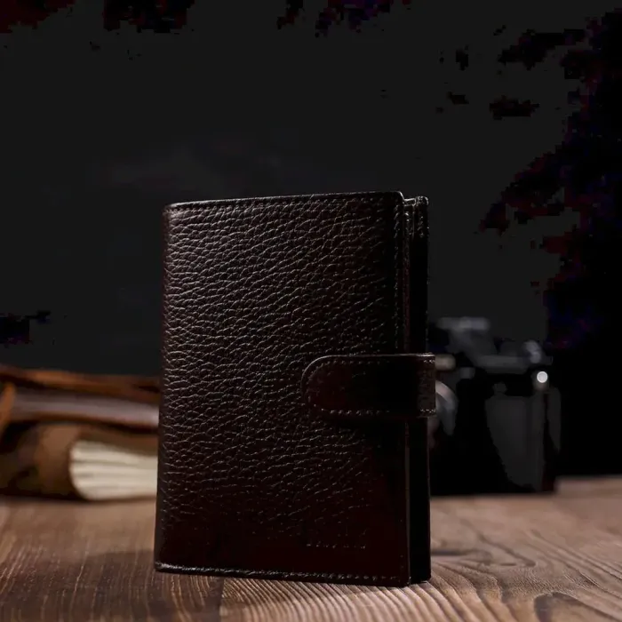 Практичний портмоне для чоловіків з натуральної зернистої шкіри BOND 22056 Коричневий