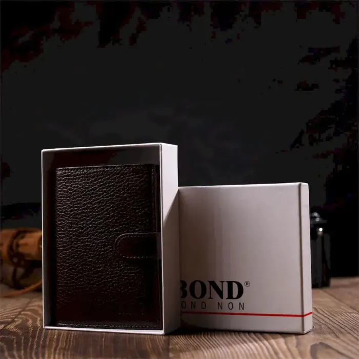 Практичний портмоне для чоловіків з натуральної зернистої шкіри BOND 22056 Коричневий