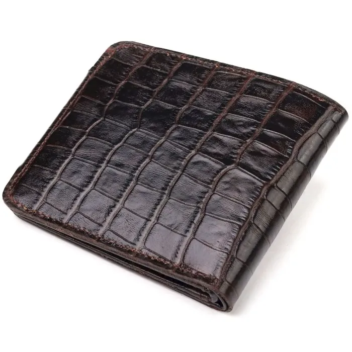 Практичний портмоне для чоловіків у два складення з натуральної фактурної шкіри з тисненням під крокодила CANPELLINI 21578