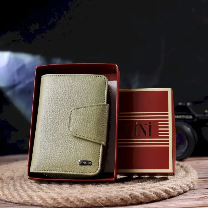 Практичное портмоне для женщин с монетницей на молнии из натуральной кожи флотар CANPELLINI 21604 Оливковое