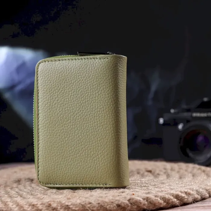 Практичное портмоне для женщин с монетницей на молнии из натуральной кожи флотар CANPELLINI 21604 Оливковое