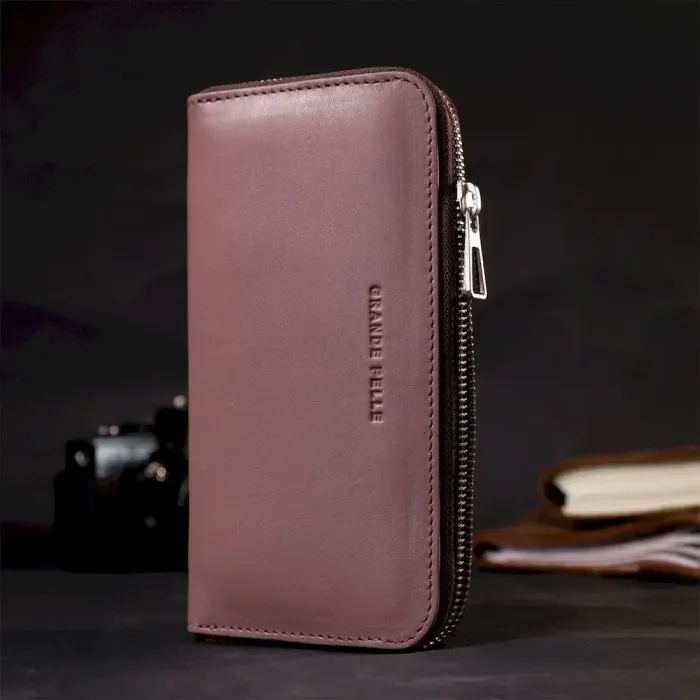 Практичний портмоне з натуральної шкіри GRANDE PELLE 16797 Пудровий