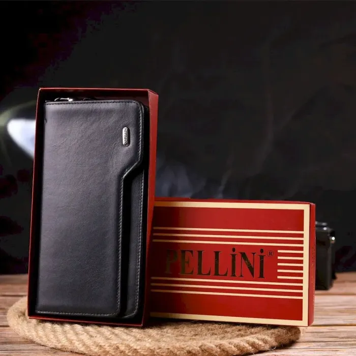 Практичное портмоне клатч из натуральной кожи с тиснением под крокодила CANPELLINI 21540 Черное