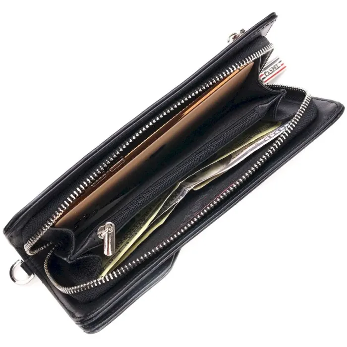 Практичное портмоне клатч из натуральной кожи с тиснением под крокодила CANPELLINI 21540 Черное