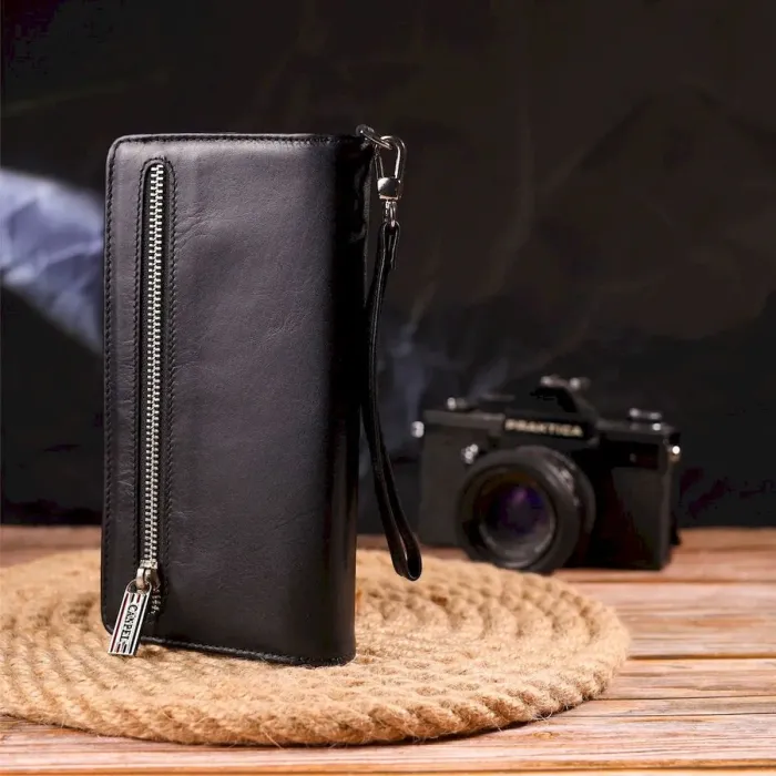 Практичное портмоне клатч из натуральной кожи с тиснением под крокодила CANPELLINI 21540 Черное