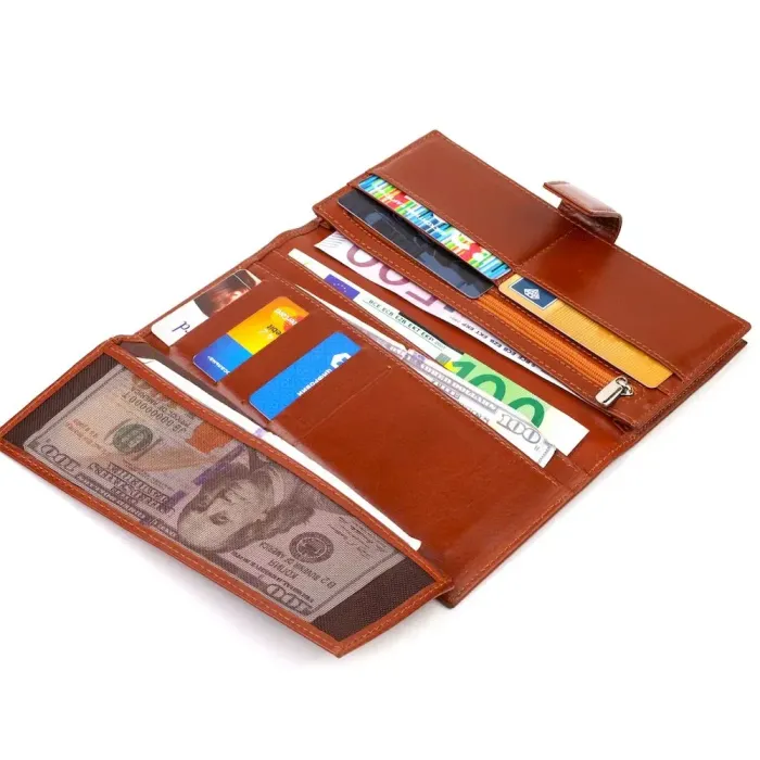 Практичное вертикальное мужское портмоне из натуральной гладкой кожи CANPELLINI 21721 Коричневое
