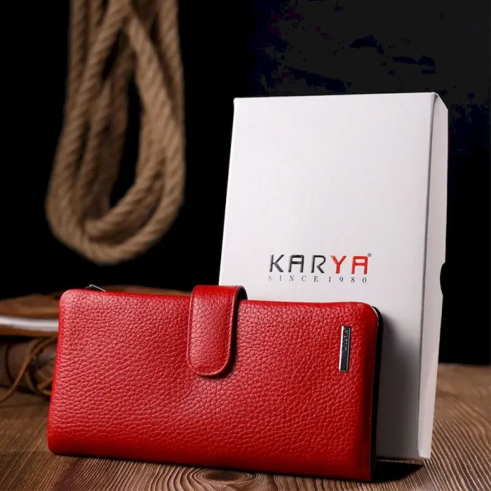 Практичное женское портмоне из натуральной кожи KARYA 20997 Красный