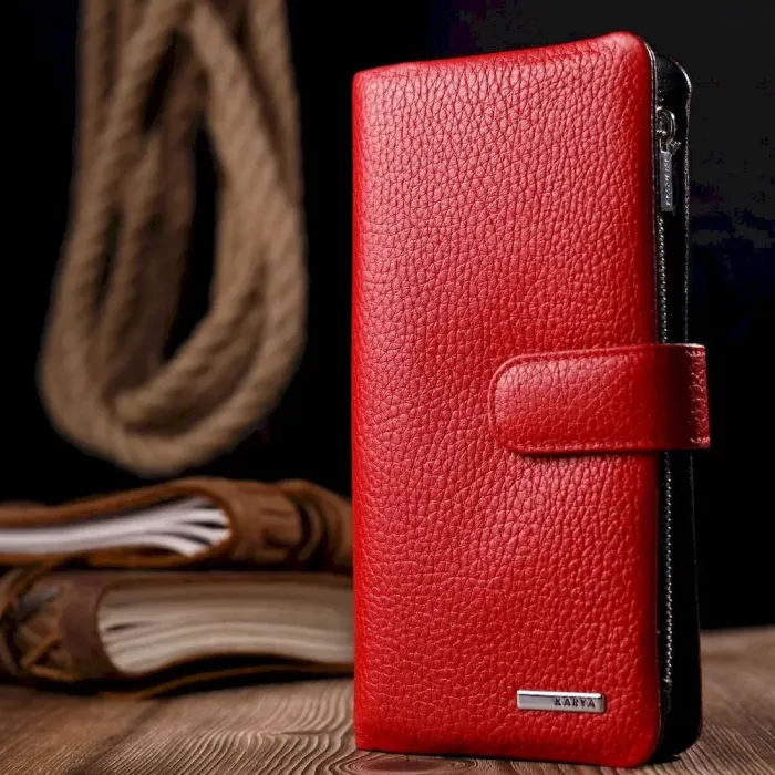 Практичное женское портмоне из натуральной кожи KARYA 20997 Красный