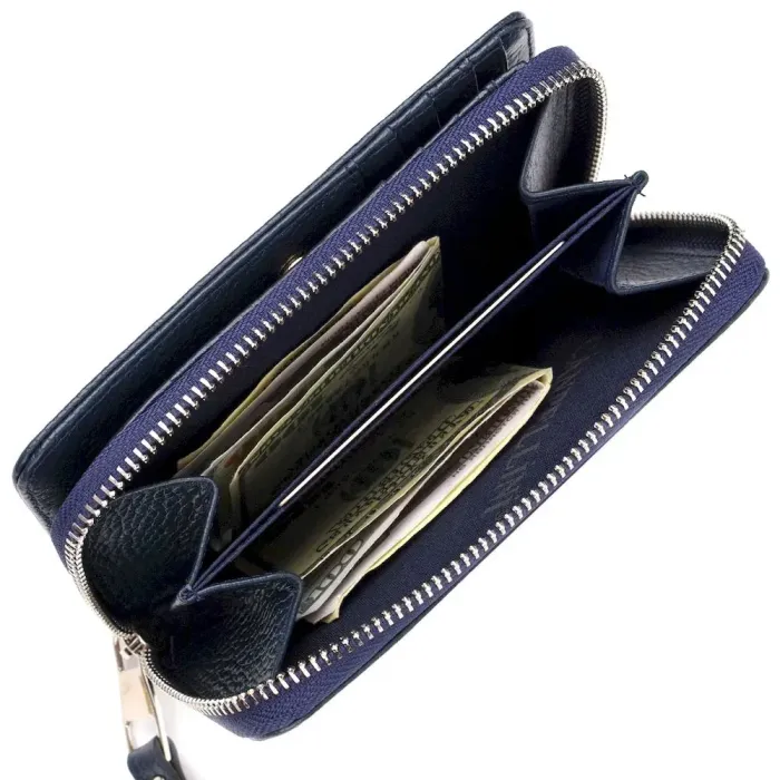 Практичное женское портмоне среднего размера из натуральной кожи CANPELLINI 21715 Синее