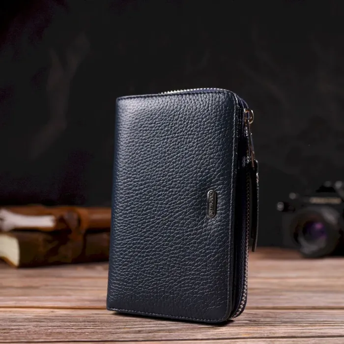 Практичное женское портмоне среднего размера из натуральной кожи CANPELLINI 21715 Синее