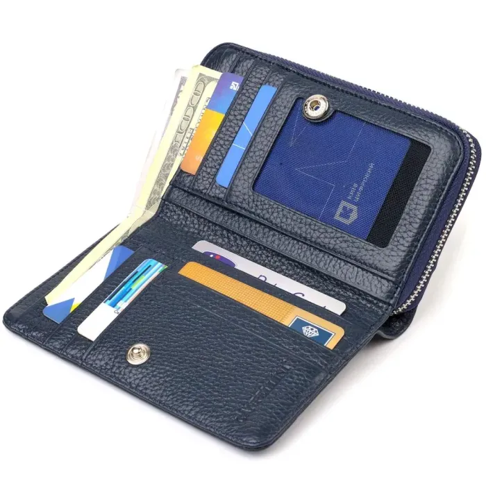 Практичное женское портмоне среднего размера из натуральной кожи CANPELLINI 21715 Синее