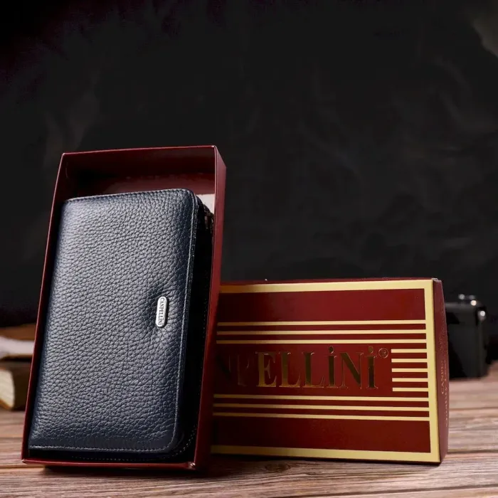 Практичное женское портмоне среднего размера из натуральной кожи CANPELLINI 21715 Синее