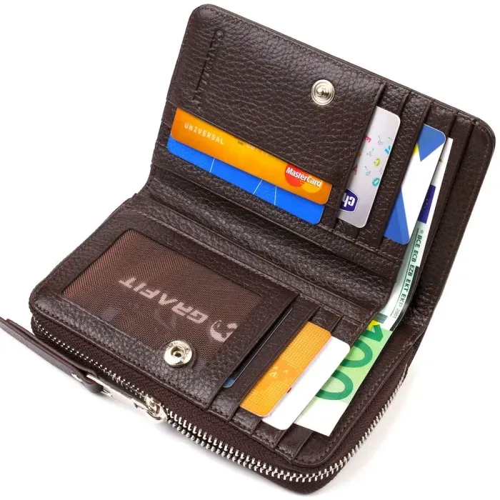 Практичне жіноче портмоне середнього розміру з натуральної шкіри CANPELLINI 21910 Коричневе