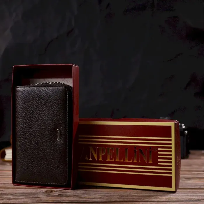 Практичне жіноче портмоне середнього розміру з натуральної шкіри CANPELLINI 21910 Коричневе