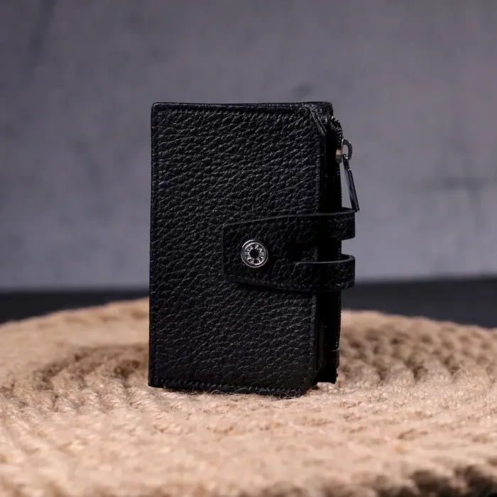 Практичний картхолдер із натуральної зернистої шкіри KARYA 21332 Чорний
