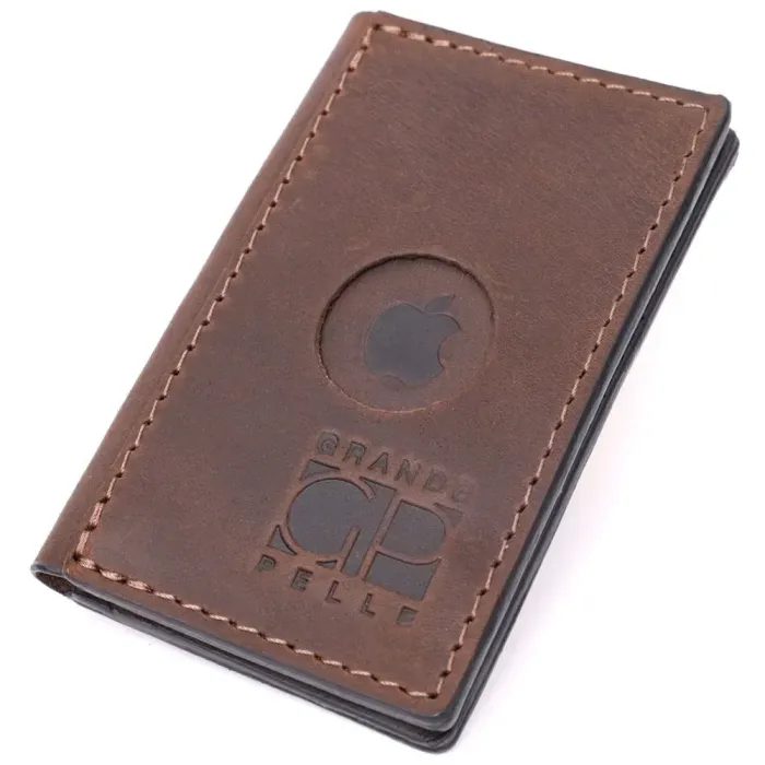 Практичний картхолдер з утримувачем для Apple AirTag з натуральної шкіри GRANDE PELLE 11606 Коричневий