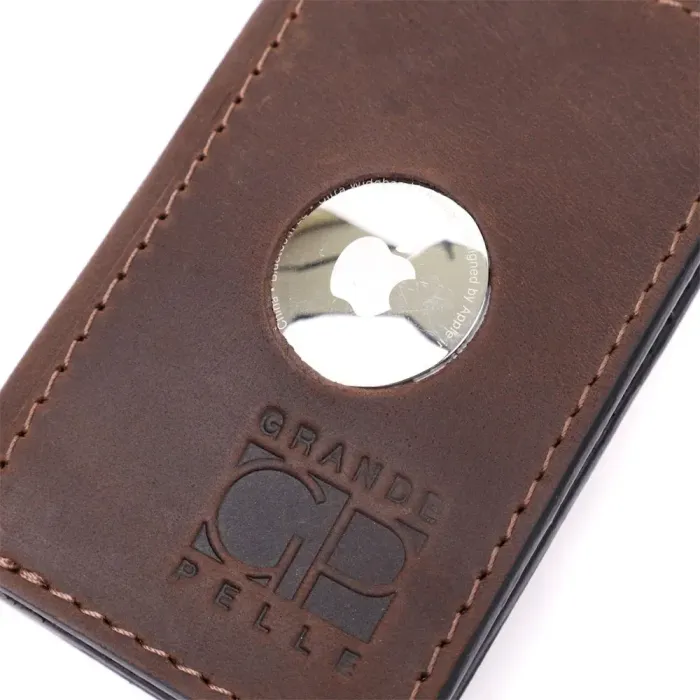 Практичний картхолдер з утримувачем для Apple AirTag з натуральної шкіри GRANDE PELLE 11606 Коричневий