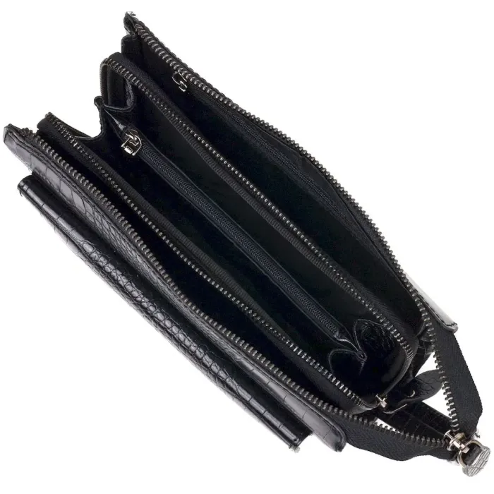 Практичный клатч для мужчин из натуральной фактурной кожи с тиснением под крокодила CANPELLINI 21562 Черный